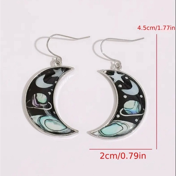 Retro Universe Starry Sky Crescent Hook Earrings Zinc Alloy Silver Plated Trendy - Picture 6 of 9